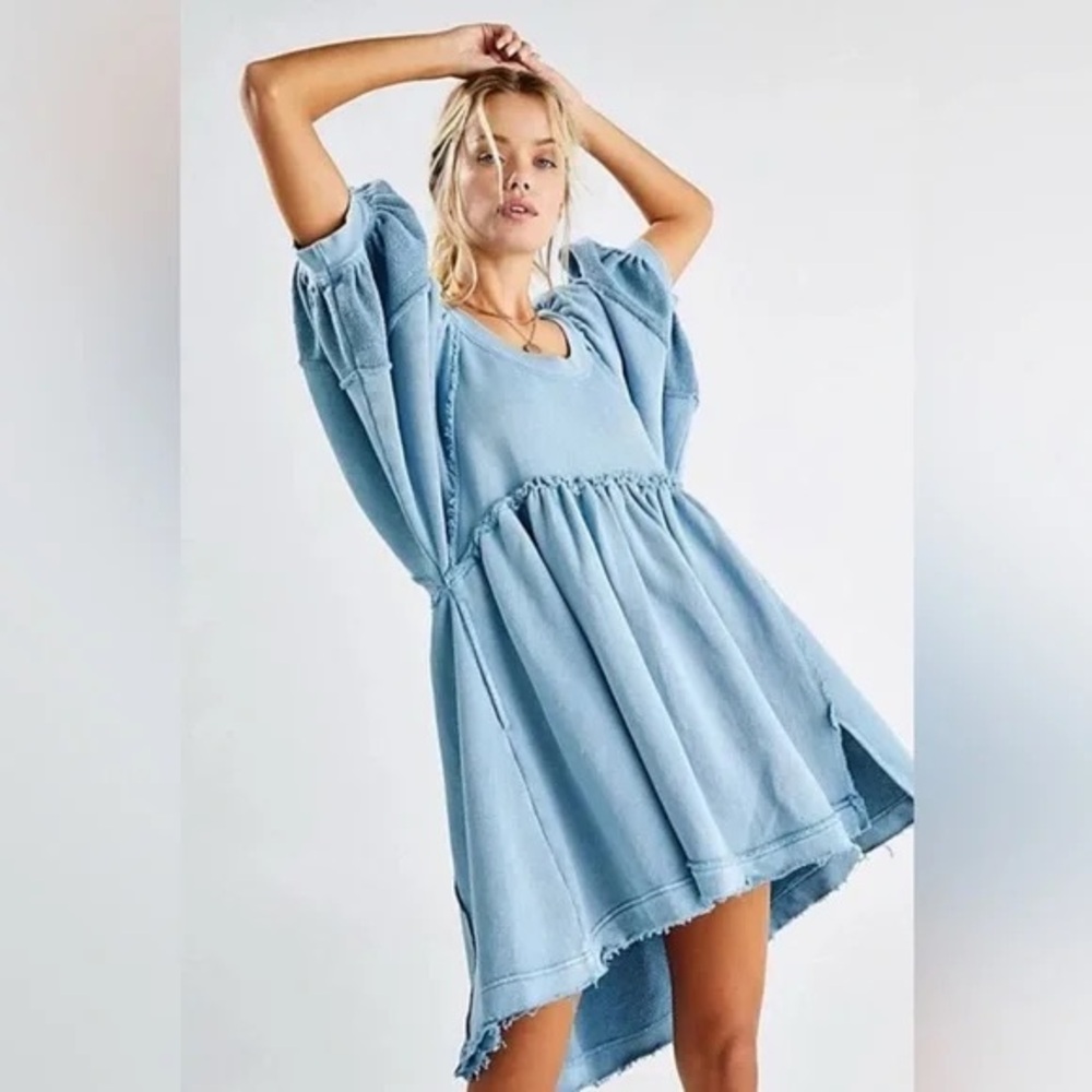 Free People Sunchild Mini Dress in Light Blue Size Small EUC